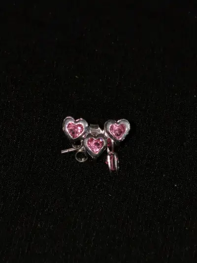 Aros de plata 925 con corazones rosados - miniatura 2