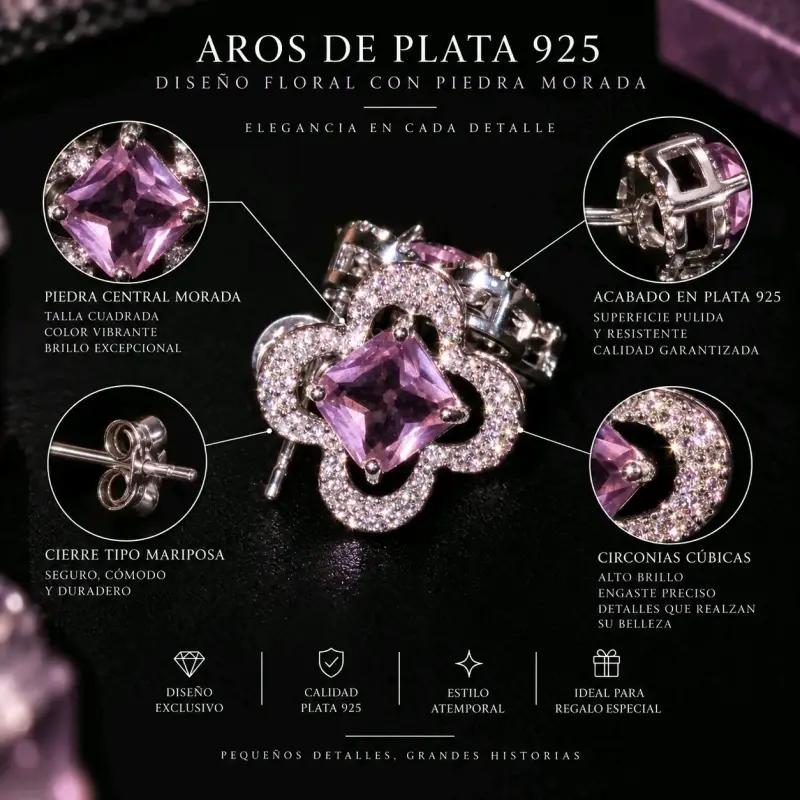 Aros de plata 925 con piedra morada