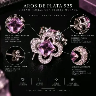 Aros de plata 925 con piedra morada - miniatura 1