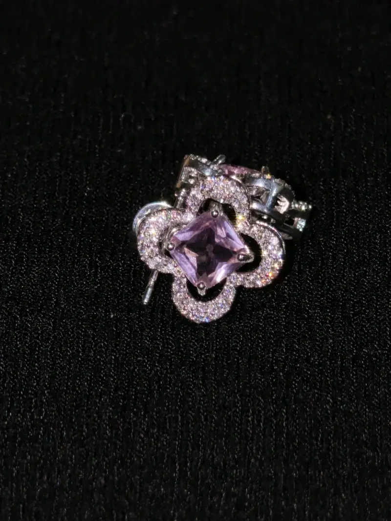 Aros de plata 925 con piedra morada - 2