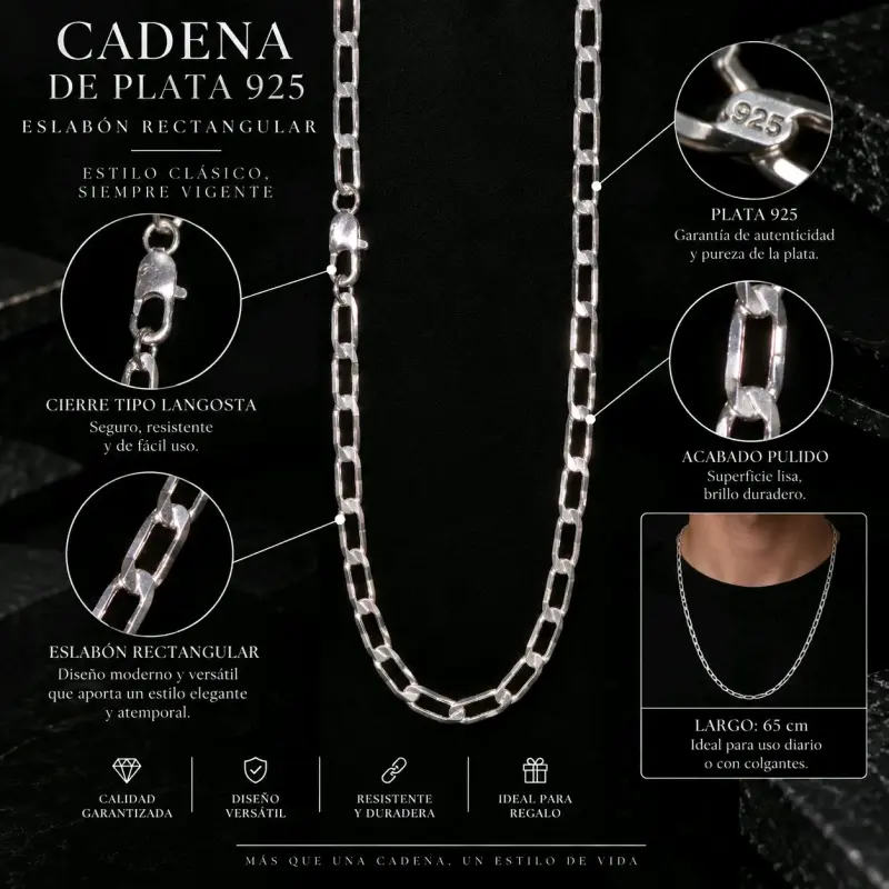 Cadena de plata 925 con eslabón rectangular