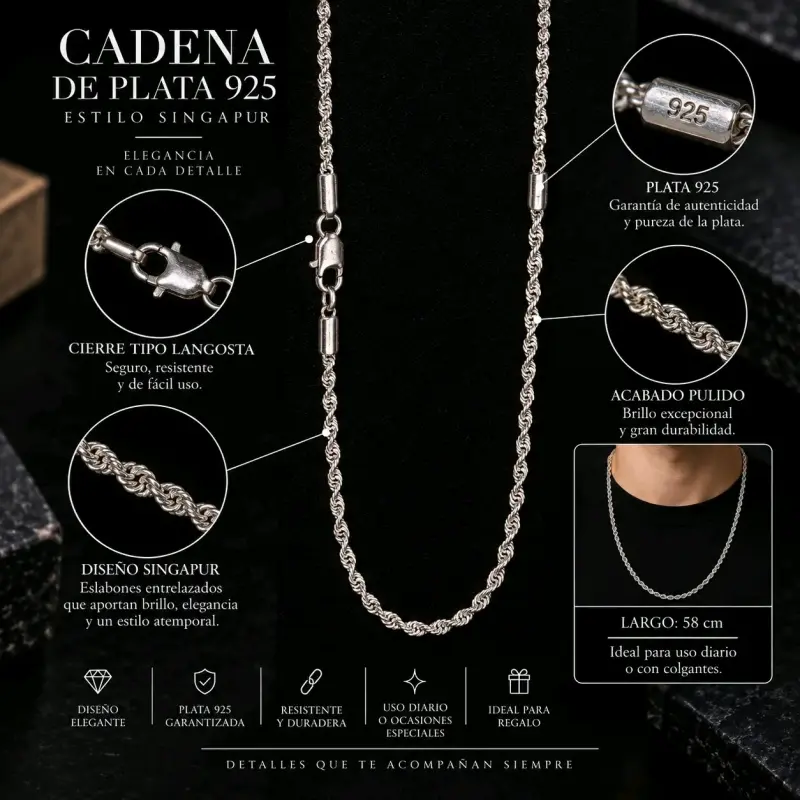 Cadena de plata 925 estilo Singapur