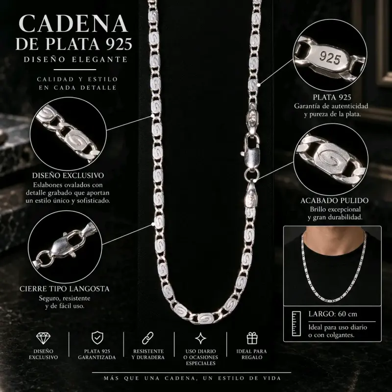 Cadena de plata 925 diseño elegante 60 cm