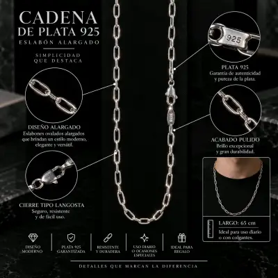 Cadena de plata 925 con eslabón alargado - miniatura 1
