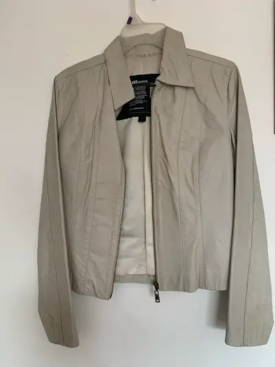 Chaqueta de cuero beige Elus para mujer - miniatura 1