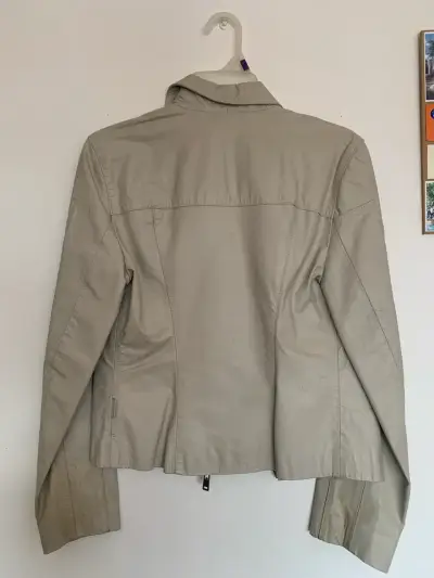 Chaqueta de cuero beige Elus para mujer - miniatura 3