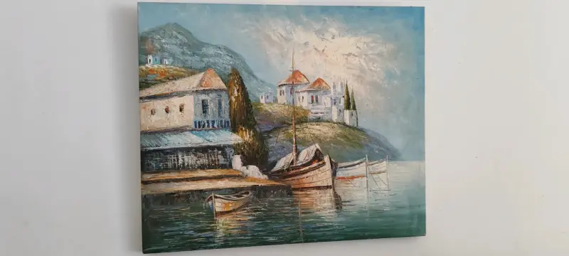Cuadro de paisaje marino pintado a mano
