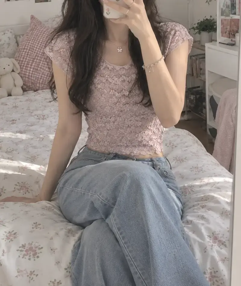 Polera de encaje oversize - 1