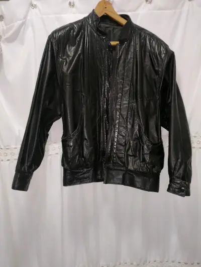 Chaqueta de cuero negra unisex - miniatura 1