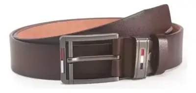 Cinturón de cuero marrón con hebilla metálica - miniatura 1