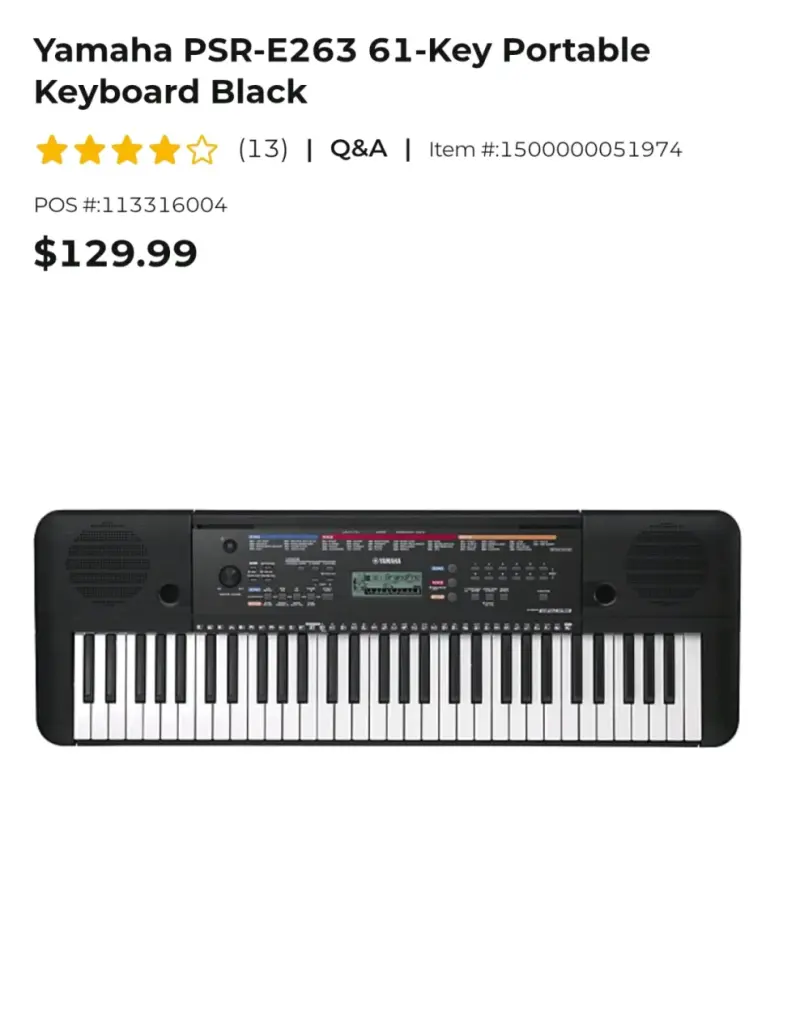 Teclado Yamaha PSR-E263 61 Teclas Portátil Negro