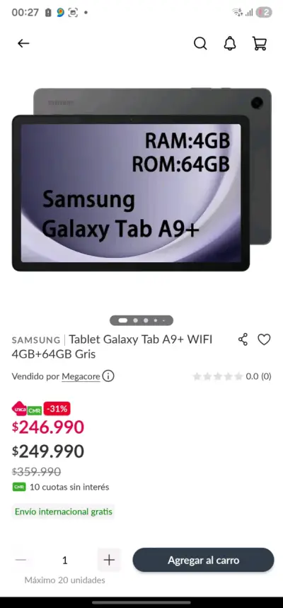 Tablet Samsung Galaxy Tab A9+ 4GB/64GB Gris - miniatura 1