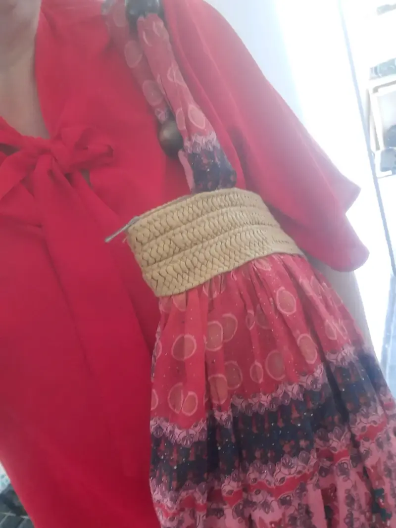 Bolso de tela estampado con asas decorativas - 5
