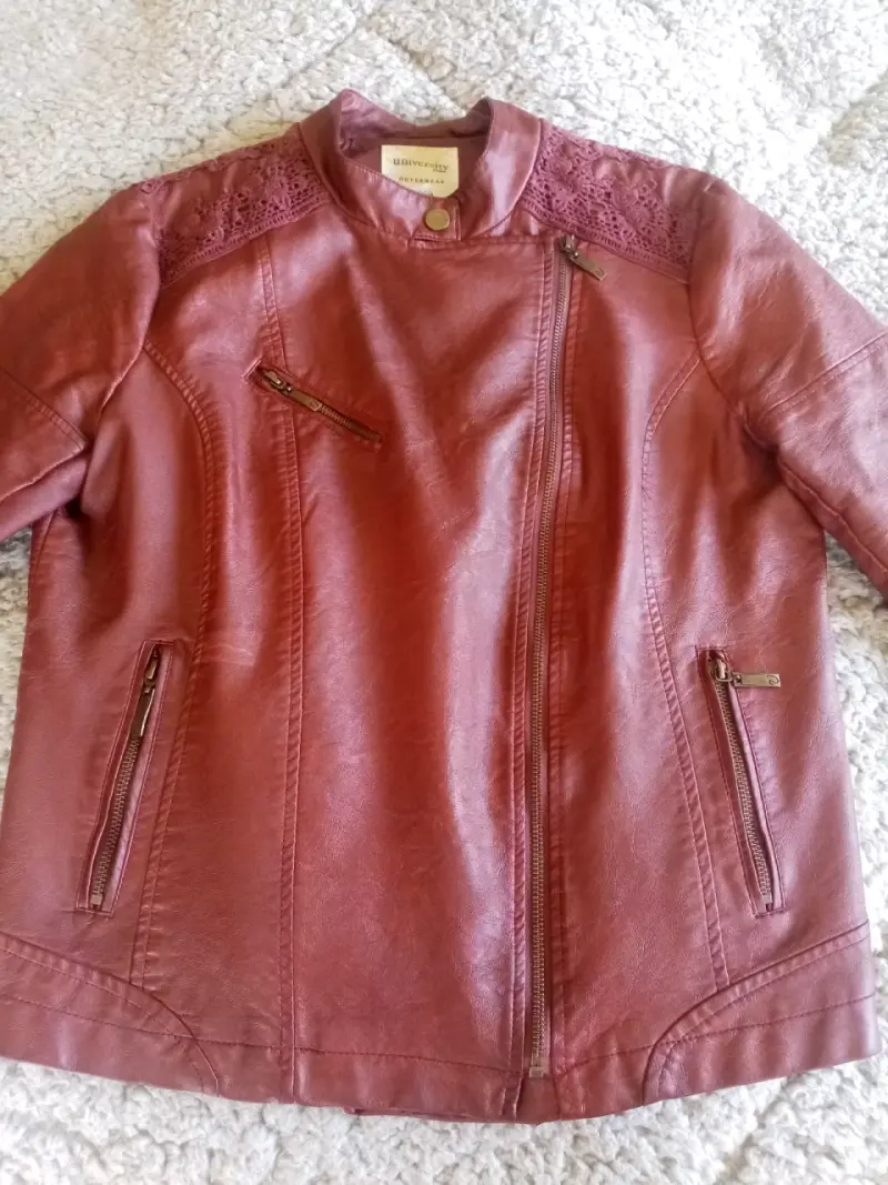 Chaqueta de cuero sintético burdeos para mujer - 6