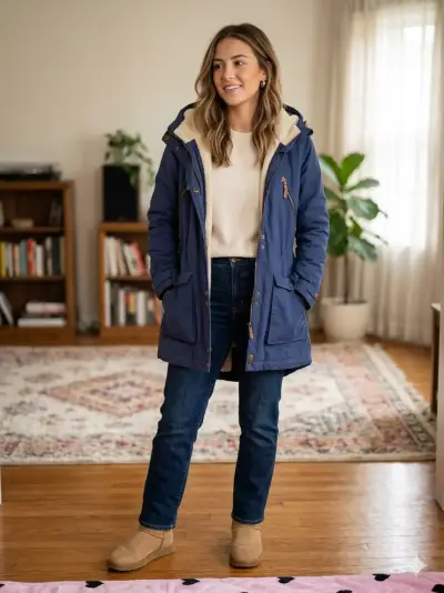 Parka azul con capucha y forro interior - miniatura 4