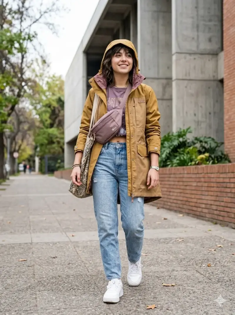 Parka impermeable marrón para mujer - 3