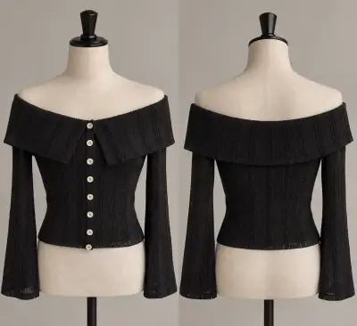 Blusa negra hombros descubiertos con botones - miniatura 2