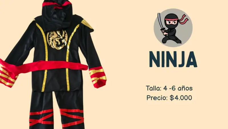Disfraz de ninja para niños 4-6 años