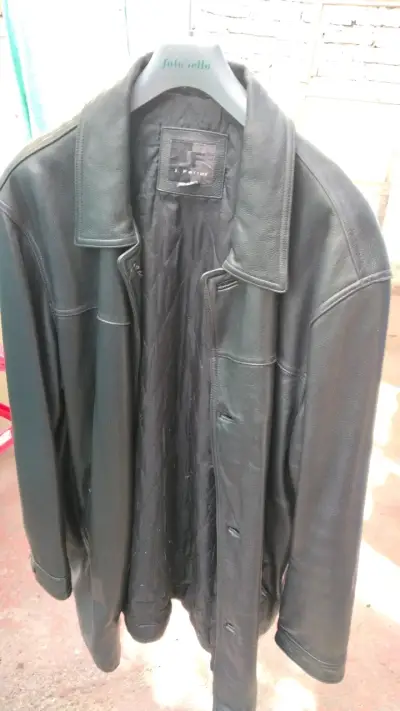 Abrigo de cuero negro J. Ferrar para hombre - miniatura 1