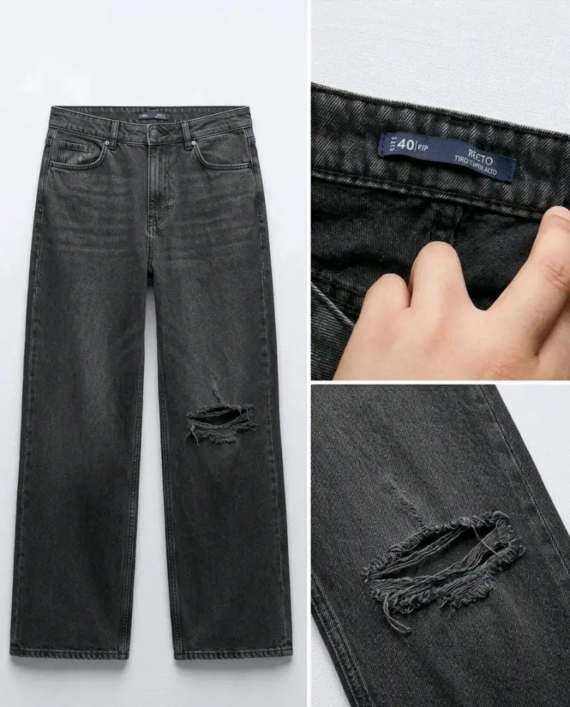 Jeans rectos negros con roturas talla 40
