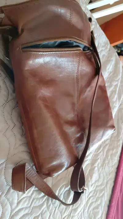 Bolso de cuero marrón con múltiples bolsillos - miniatura 6