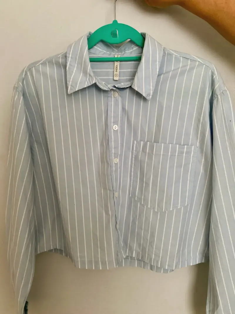 Camisa a rayas celeste para mujer - 1