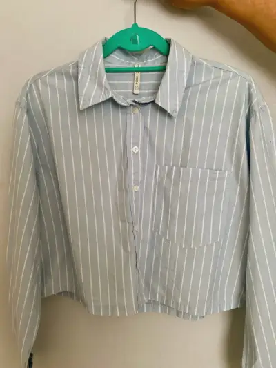 Camisa a rayas celeste para mujer - miniatura 1