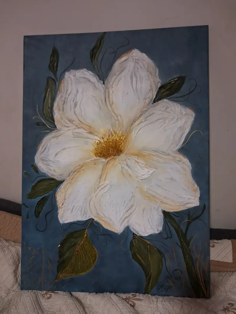 Cuadro de flor blanca en relieve sobre lienzo - 1
