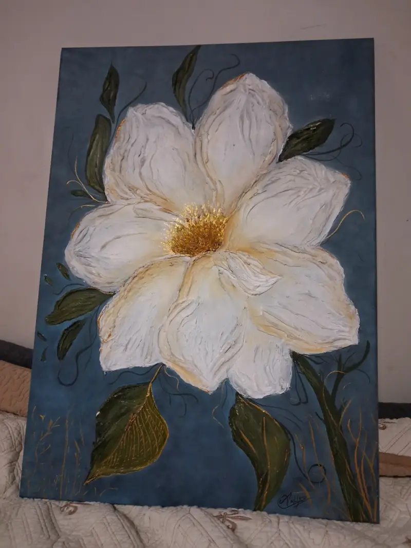Cuadro de flor blanca en relieve sobre lienzo - 4