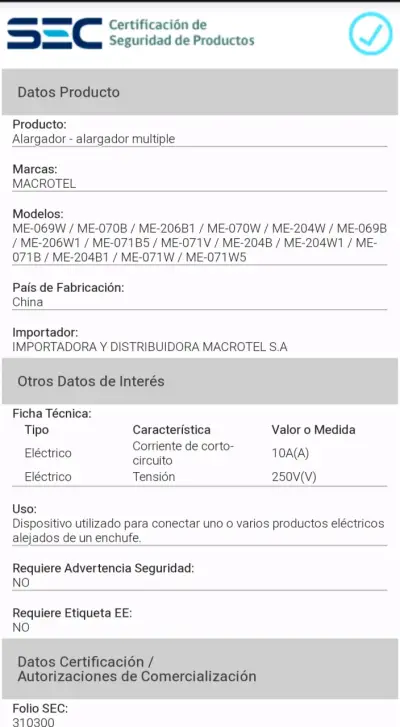 Alargador múltiple Macrotel con switch 5 metros - miniatura 3