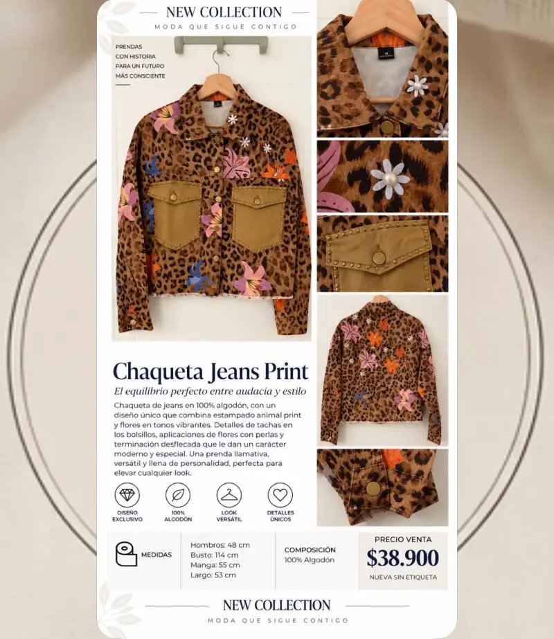 Chaqueta de Jeans Animal Print con Flores - 1
