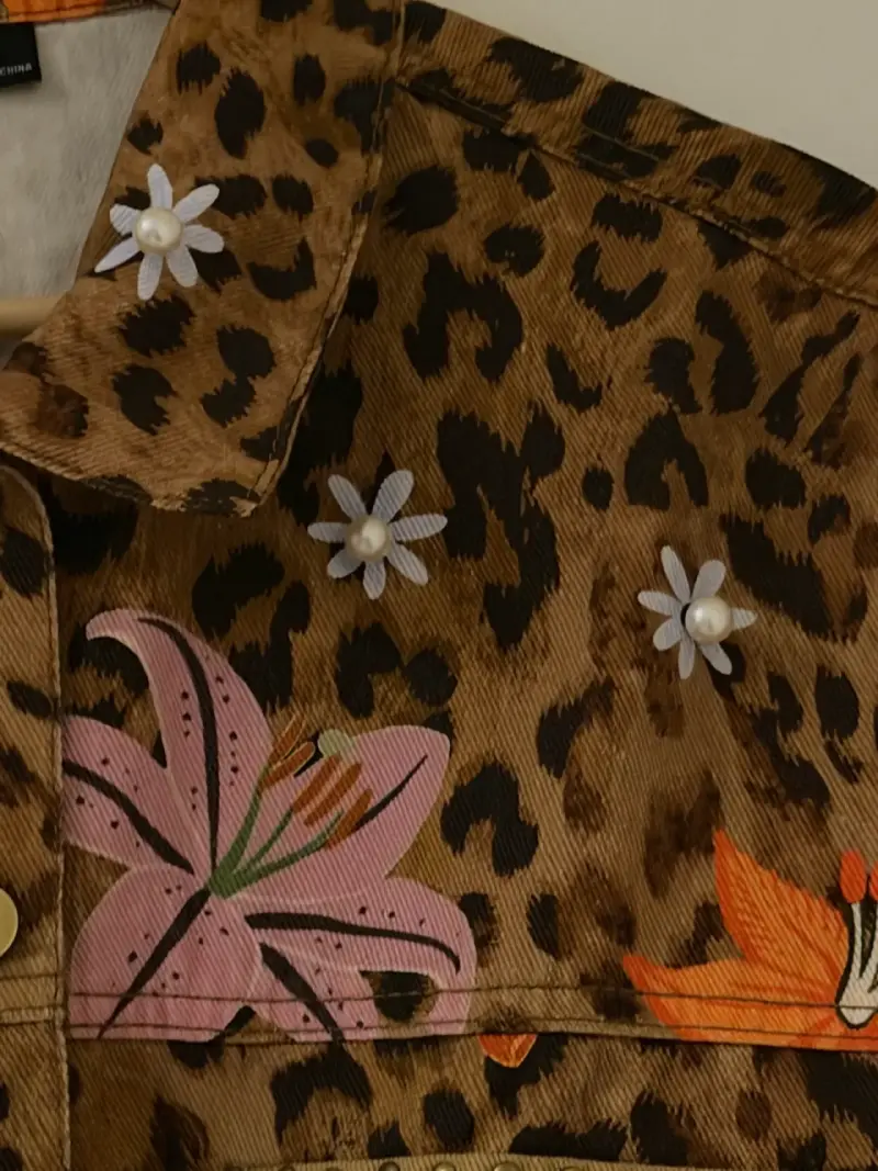 Chaqueta de Jeans Animal Print con Flores - 4