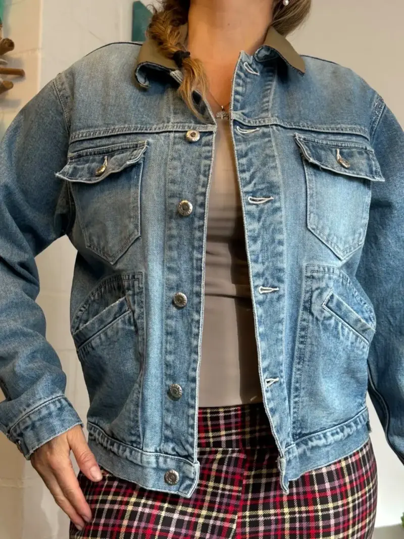 Chaqueta de mezclilla gap azul para mujer - 3