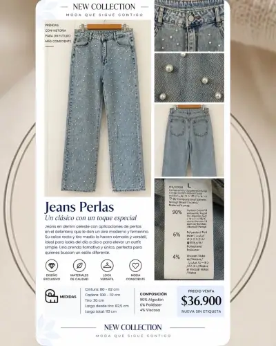 Jeans celeste con perlas decorativas - miniatura 1