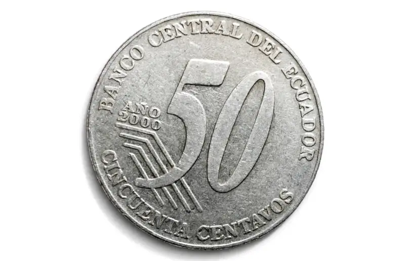 Moneda de 50 centavos de Ecuador año 2000 - 1