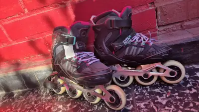 Patines en línea Oxelo Fit 5 negros con rosa - miniatura 1