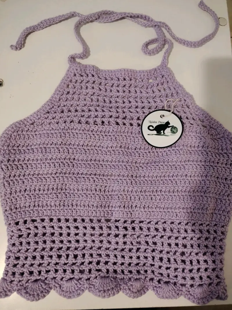 Top tejido a crochet lila para mujer - 1