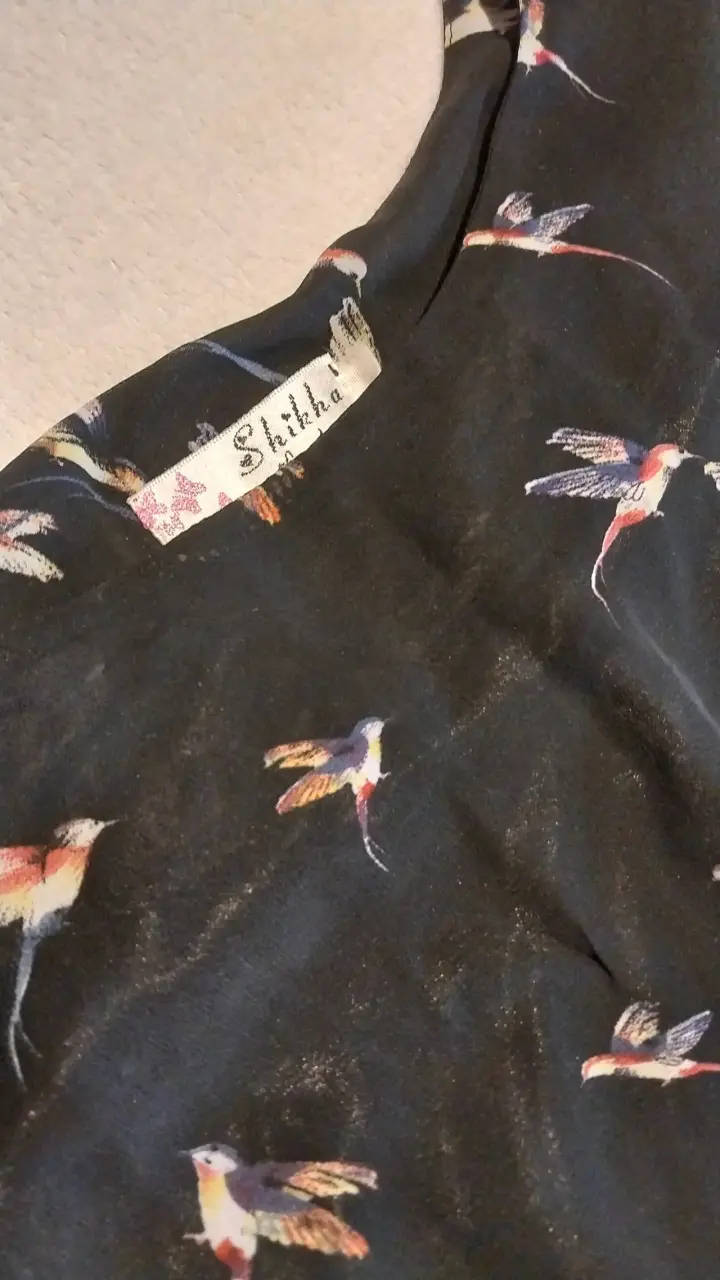 Vestido negro con estampado de pájaros - 3