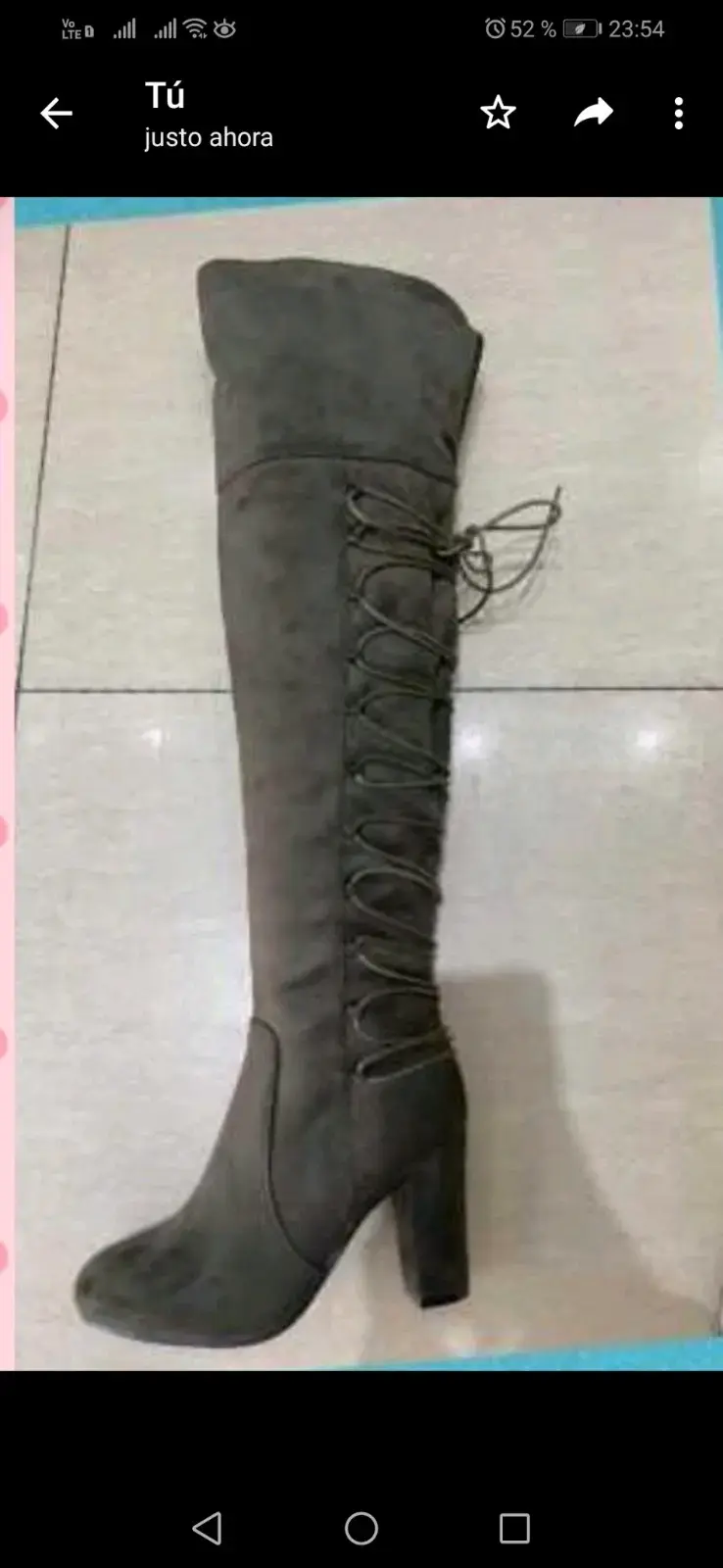 Botas altas de tacón gris con cordones - 5