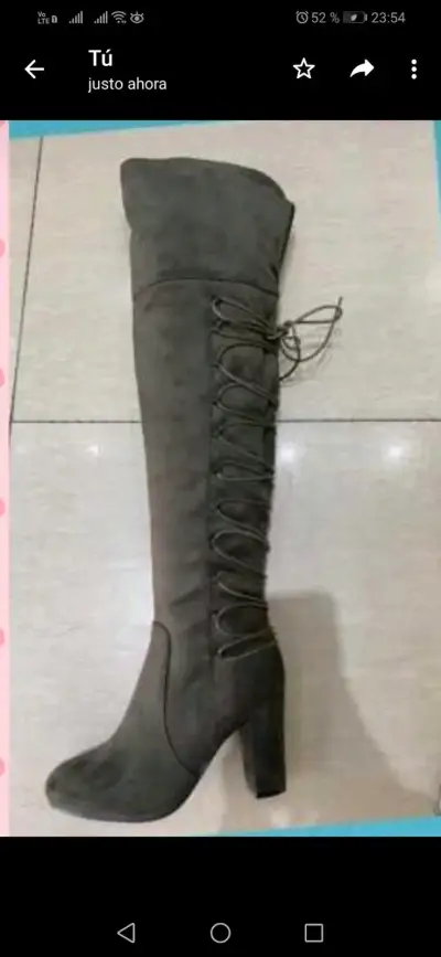 Botas altas de tacón gris con cordones - miniatura 5