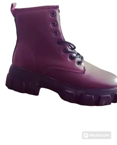 Botas de cuero burdeos con suela gruesa - miniatura 1
