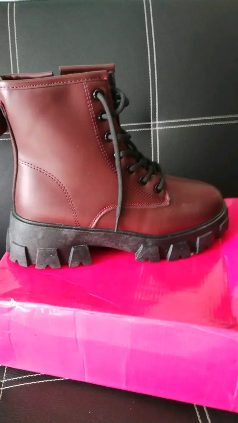 Botas de cuero burdeos con suela gruesa - 3