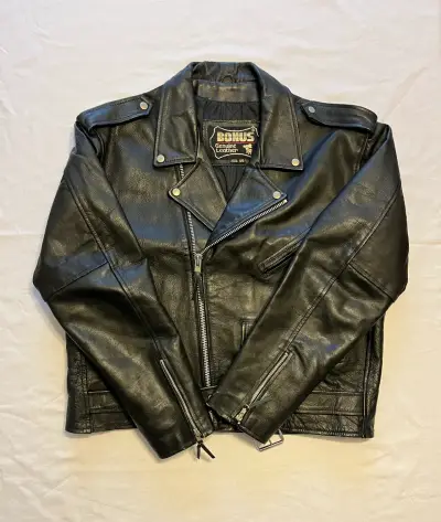 Chaqueta de cuero negra Bonus para hombre - miniatura 1
