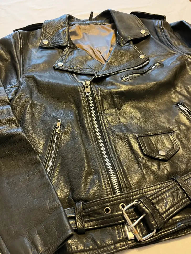 Chaqueta de cuero negra estilo motociclista - 2