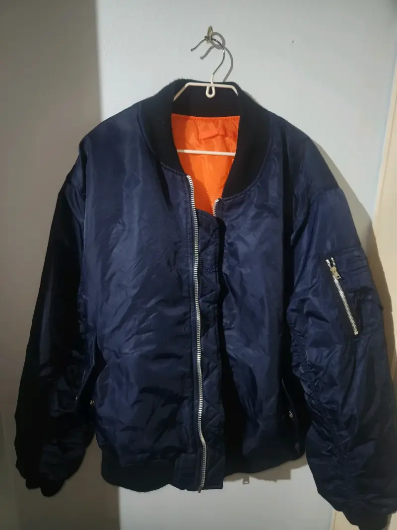 Chaqueta bomber reversible azul y naranja - 1
