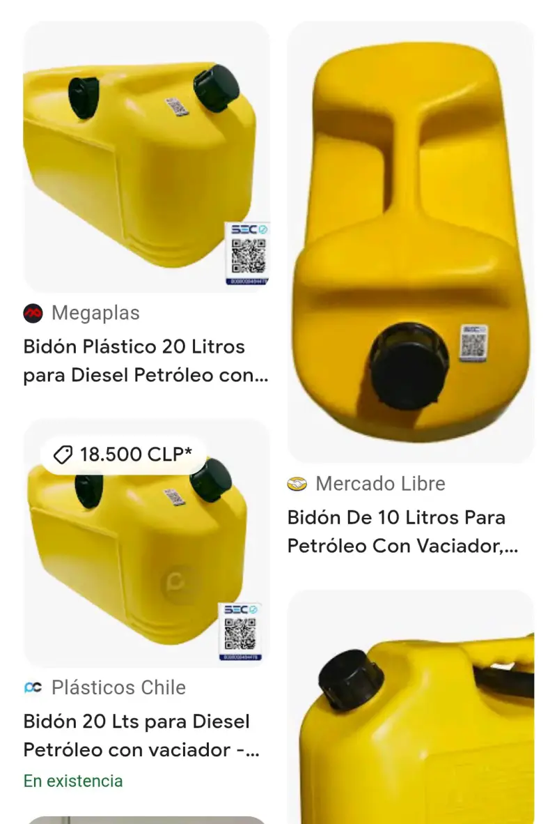 Bidón plástico 20 litros para combustible amarillo
