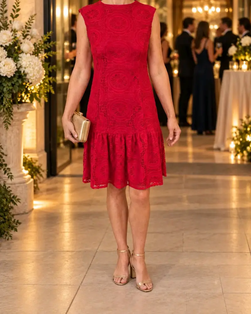 Vestido Rojo de Encaje para Fiesta - 1