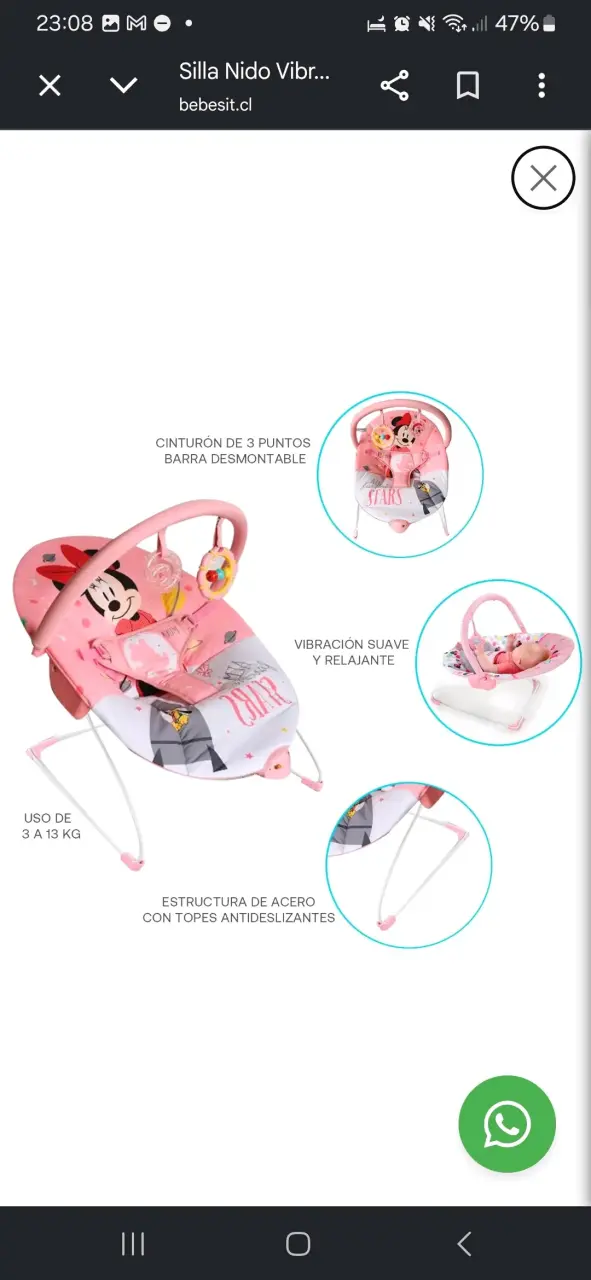 Silla Nido Vibradora Bebesit Minnie Rosa - 2