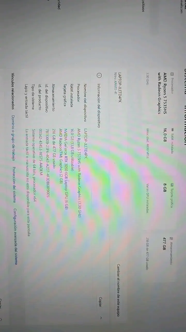 Laptop Acer Nitro 5 con AMD Ryzen 7 y 16GB RAM - 3