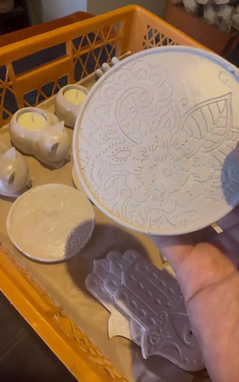 Set de portavelas y platos decorativos de cerámica